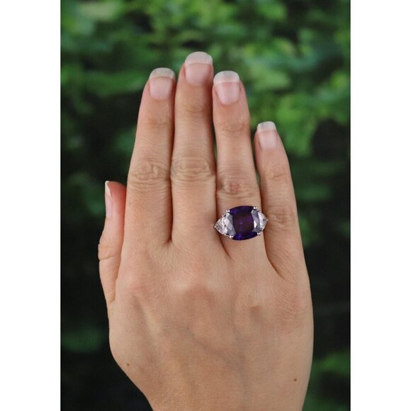 Sterling Silver Purple and White Cubic Zirconia Ring Size 6 - Picture 2 of 7